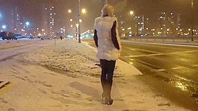 Girl walking in hot leather leggins...