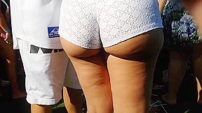 Candid Juicyy Thick Latina In White Shorts...