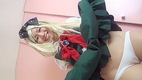 Japanese cosplayer shows her white panties...
