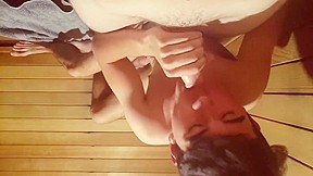 Boyfriend gives sexy bj public sauna...