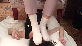 Lesbian Dirty White Cotton Socks Trampling...