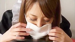 Beautiful japanese maid with surgical mask...