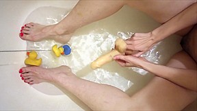 In the bath, dildo fucks hairy...