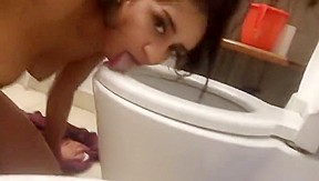 Indian teen licks the toilet clean...