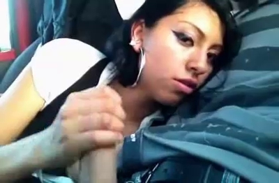 Latina teen slut gives a hot public blowjob in a car