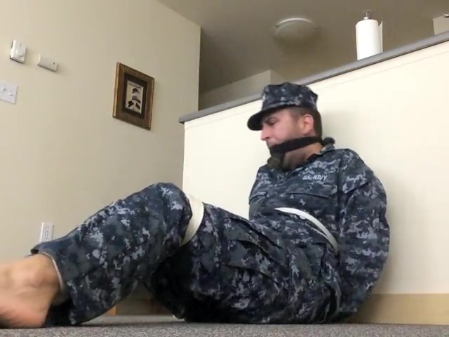 Navy Guy Bound and Gagged with his Socks