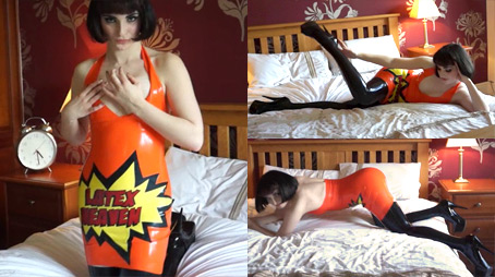 Portia Victoria в оранжевом латексном платье и высокие каблуки - Fetish Stripease Solo Video - Latexheavideoo