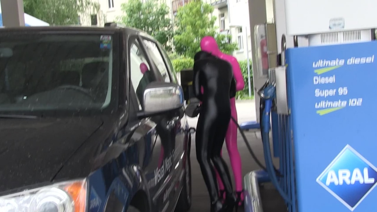 Short Petrol Stop With Our Zentai Dolls - Watch4Fetish