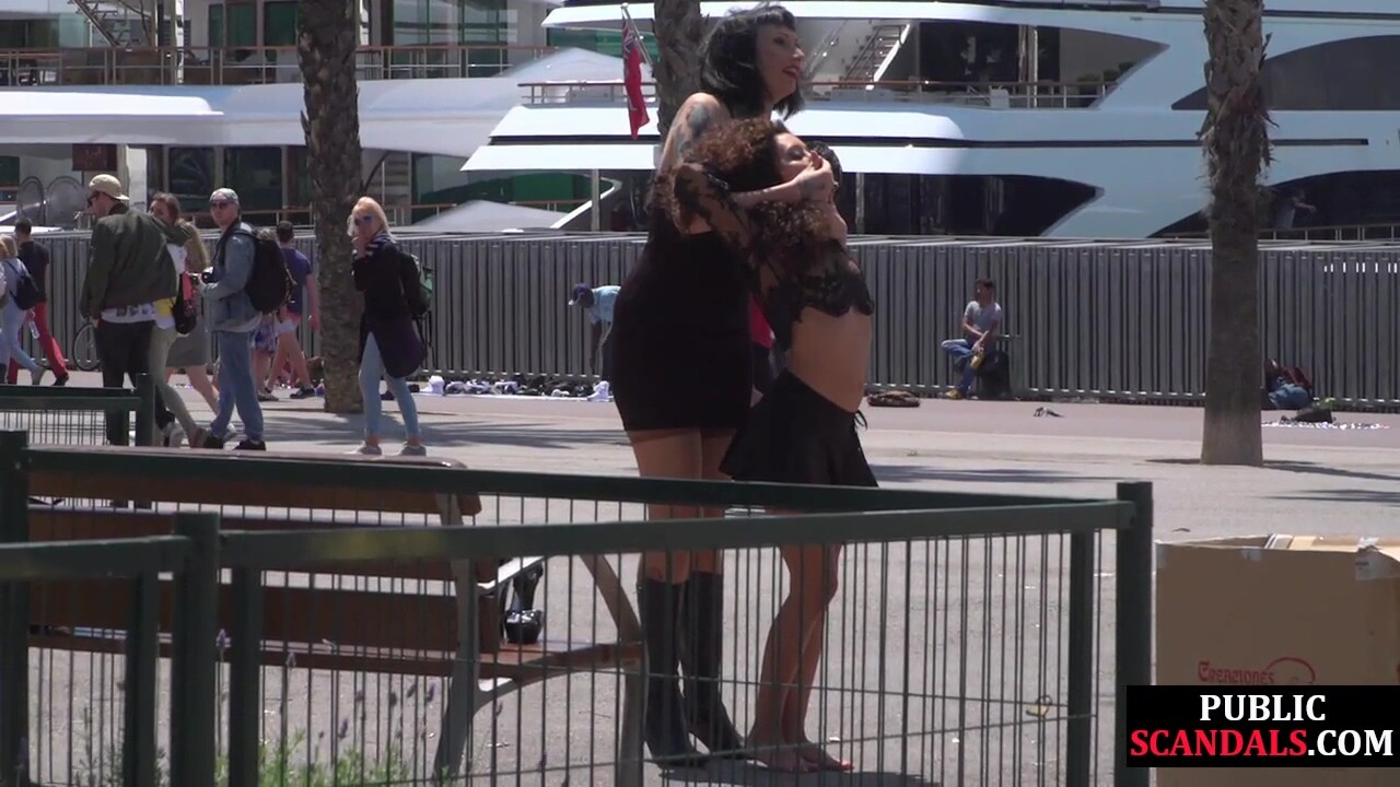 Petite naked teen humiliated in public by domina and lord