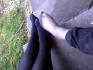 scottish female legs+feet in black tights